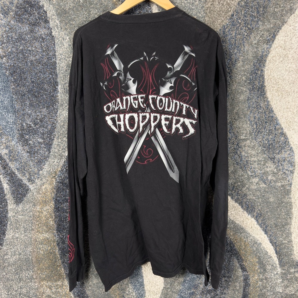 Orange County Choppers Long Sleeve Shirt Mens 2XL Black Biker Flames Y2K